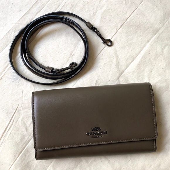 COACH Olive Brown Phone Wallet Crossbody